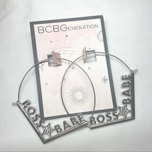 BCBG Boss Babe hoop earrings- silver